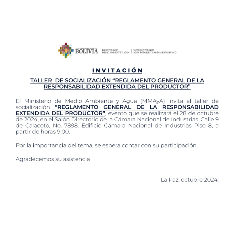 TALLER  DE SOCIALIZACIÓN “REGLAMENTO GENERAL DE LA RESPONSABILIDAD EXTENDIDA DEL PRODUCTOR”